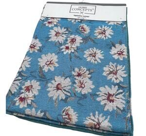 Blue Red White Daisy Floral Tapestry Table Runner 13 x 72" Spring Summer NEW